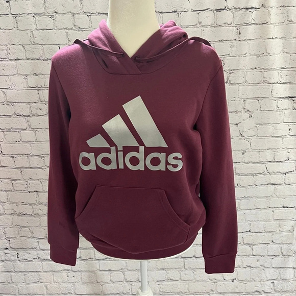 ADIDAS Womens Metallic Logo Hoodie Victory Crimson Color Size Small NWT - Picture 1 of 11